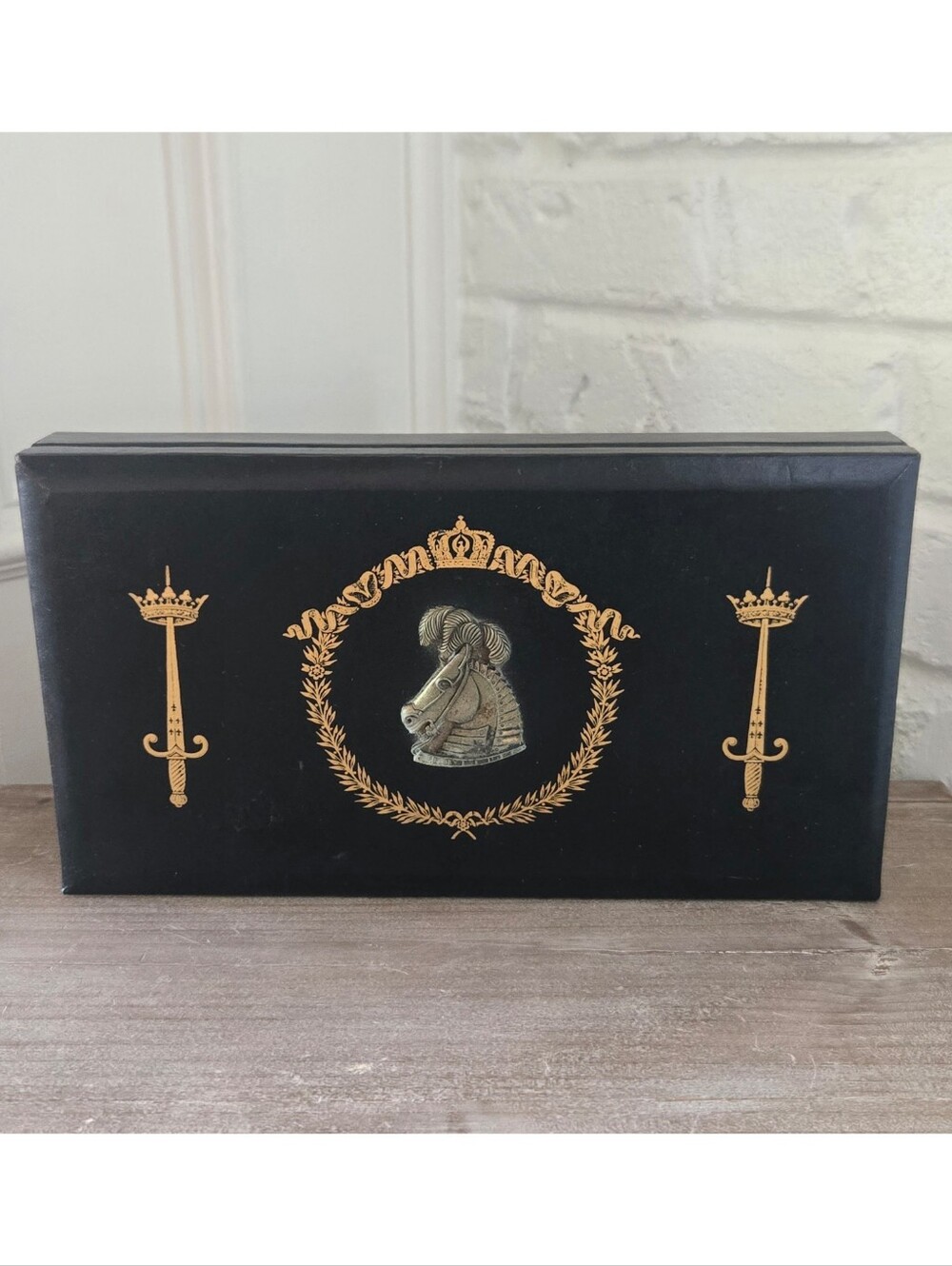 Vtg Mid Century Knight & Horse Theme Jewelry/Valet Box, Velvet, Sweden